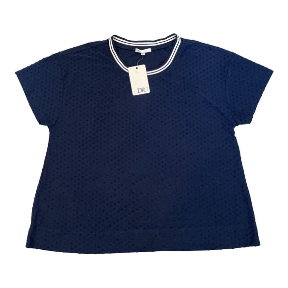 DR2 Daniel Rainn  Short Sleeve Crew Neck Textured Top Navy Blue - Picture 3 of 4